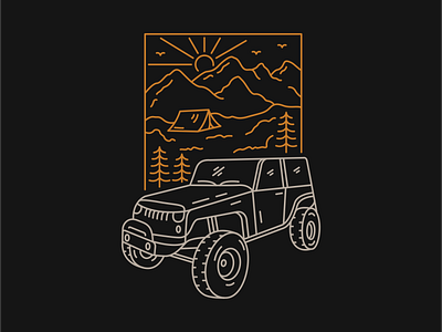 Off Roader Camp 4x4 adventure camping car holiday illustration jeep line line art monoline mountain nature offroad outdoor outline transportation travel trip vehicle wanderlust