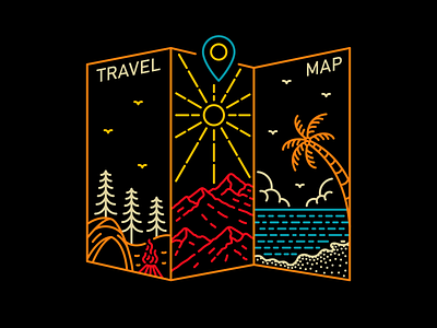 Travel Map adventure backpacker beach camping hiking holiday island maps monoline mountain national park nature ocean outdoors summer surfing travel trip tropical vacation