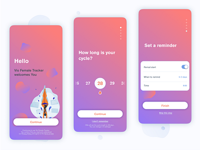 Period Tracker App - Onboarding app art direction cycle design illustration menstruation mobile notification onboarding period settings tracker ui ux vector