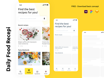 MyFood Recipe mobile App UI Kit for Sketch, XD & Figma