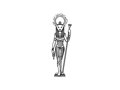 Sekhmet egypt engraving etching god goddess hatching illustrator lion lioness statue tattoo woman