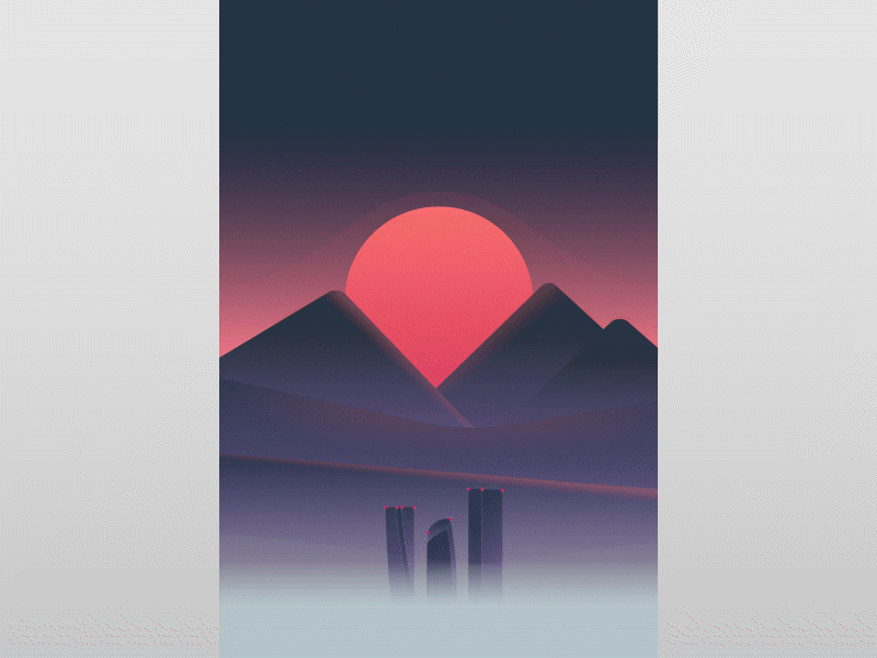Hello Dribbble after effect animation city fog hello illustration illustrator milano mountain night sunset vector