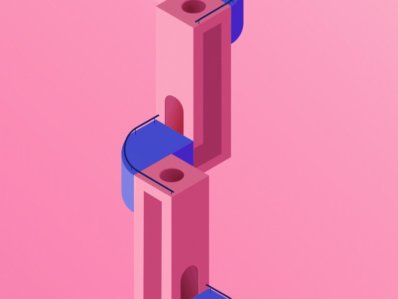 L Loop / Isometric 36daysoftype ball blue buildings grind holes loop loop animation looped pink purple ramps