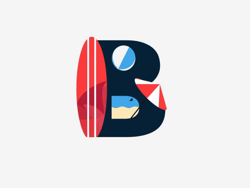 Letter B - 36 Days Of Type 2d 36 days of type 36days 36daysoftype abstract after effects animation beach letter letter b minimal motion motion design surf surf board type art typeface umbrella