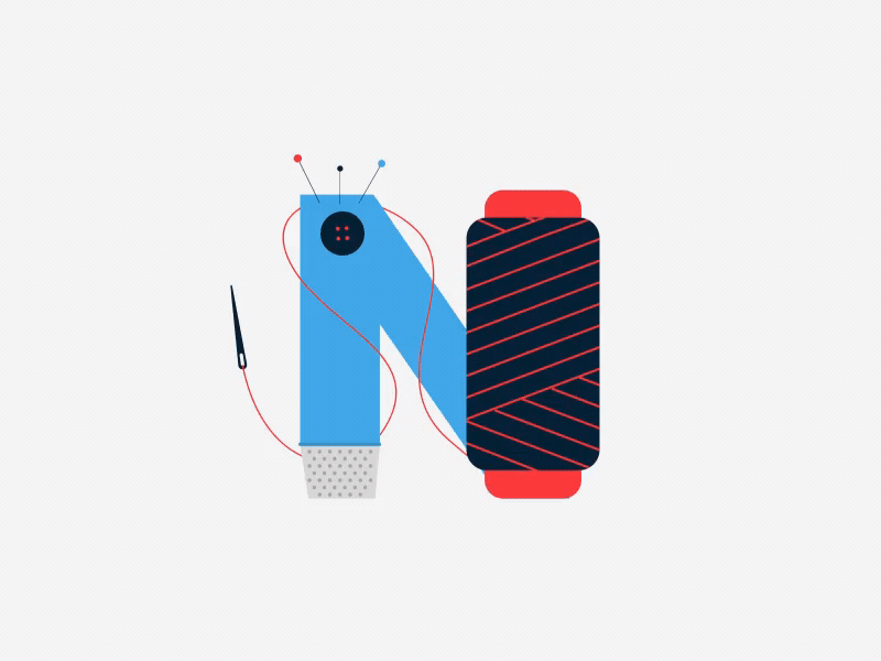 Letter N - 36 Days Of Type | Needle 2d 36days 36daysoftype abstract after effects animation fake 3d knitting minimal morphing motion motion design motion graphics needle sewing spiral thread transition type