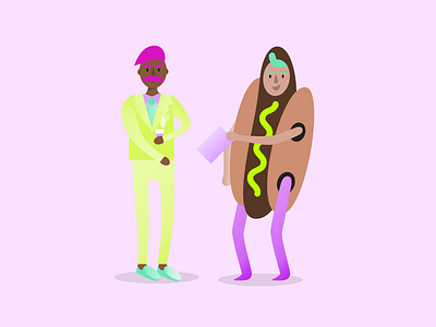 Networking with a Hotdog aiga character characters costume hotdog illustration men networking people