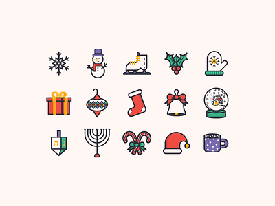 Holiday Icons! cute hannukah holiday icon set icons line icons santa santa claus snowglobe snowman winter