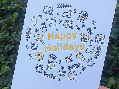 Letterpress Holiday Card brand marketing card christmas happy holidays home icon set icons letterpress line print real estate wreath