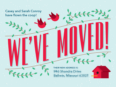 We've Moved! bird bird house curved type moving announcement