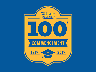 100th Commencement badge logo blue commencement education graduation graduation cap mortarboard yellow