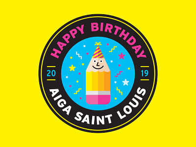 AIGA Saint Louis' Birthday aiga birthday character cmyk confetti eraser party party hat pencil