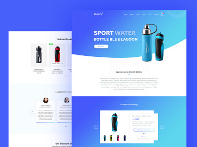 Sport Water Bottle- Landing page blue bottle ecom gradient landing page sports water website