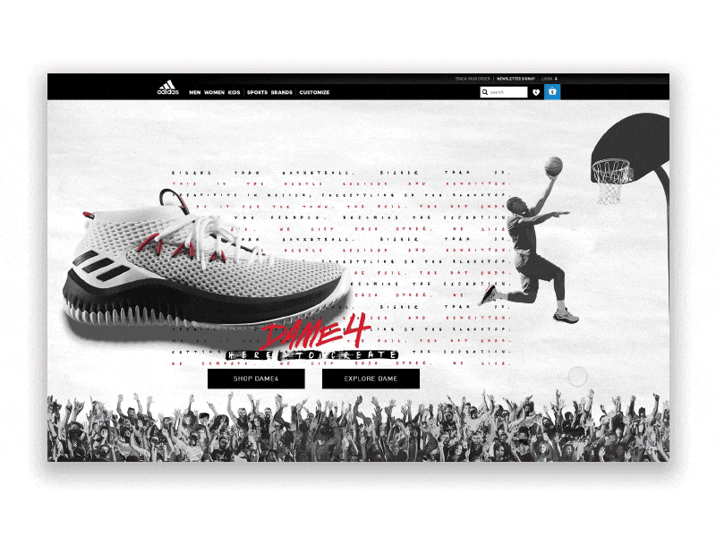 Dame 4 adidas animation homepage principle shoe