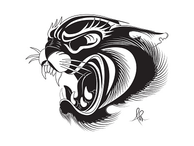 Panther black and white graphic ink logo tattoo traditional vector