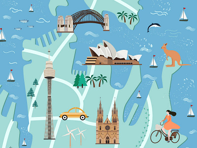 Sydney travel map design illustration map sydney ui