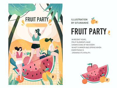 Midsummer Fruit Party app characters design draw fruit girl illustration party summer summer party ui