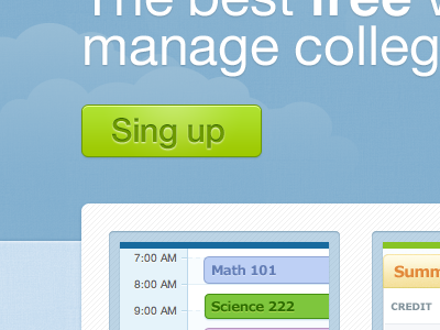 Glee website - (Sing) Sign Up button college green schedule texture