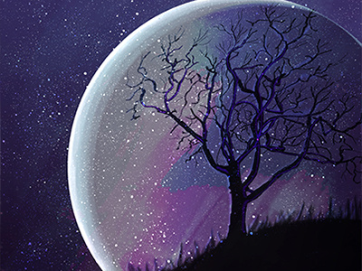 Tree of Life branches bubble digital art digital painting fantasy illustration painting purple space stars surreal tree