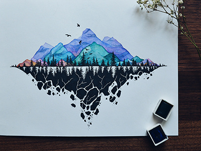 'Mountain Rhythm' artwork illustration illustrator ink mountains nature painting traditional art watercolor watercolour
