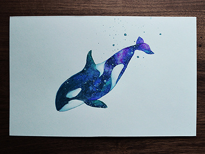 Astral Orca animals galaxy illustration illustrator nature painting space traditional art watercolor watercolour