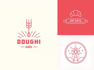 Doughi Eats bakery baking branding cafe eatery food icon identity illustration logo restaurant wheat