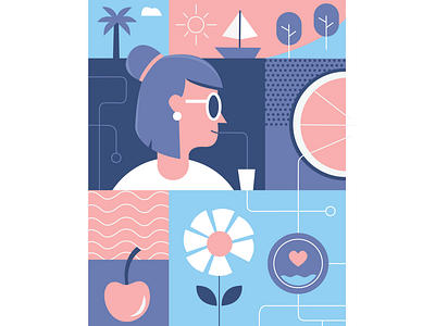 Summer Loving boat branding bright cherry drink flatdesign flower fruit girl illustration illustrator pattern summer vector water woman
