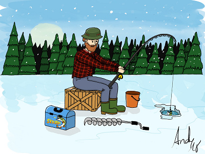 Ice fisher fishing ice illustration inking procreate sketching snow winter