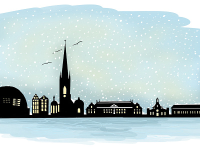 Snowy Stockholm drawing illustration pencil procreate scanning sketching snow stockholm sweden winter