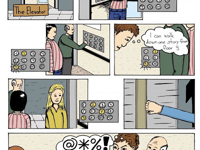 The Elevator Guy annoyances comic comic art comicstrip elevator illustration inking office procreate short story sketching