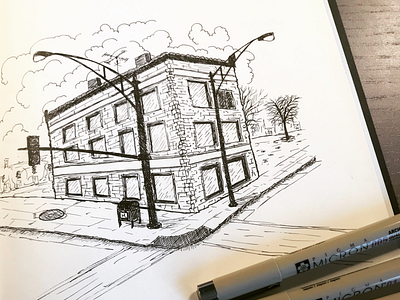 Street corner creative drawdaily drawing ink inkandpen micron micronpen sketch sketchbook sketching urbansketch