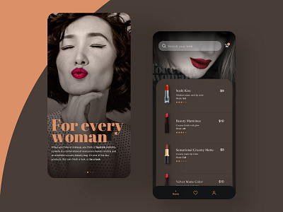 Cosmetics App UI app app design beauty cart cosmetic girl ios lipstick mobile app modeling modern ui product page search search bar splashscreen trendy ui ui design ux ux design