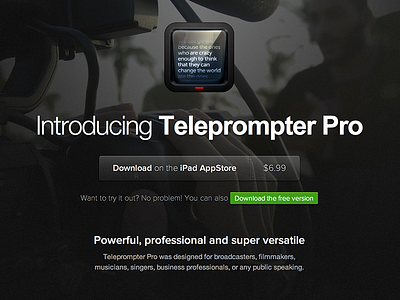 Teleprompter Pro Website app appstore ipad landing landing page page website
