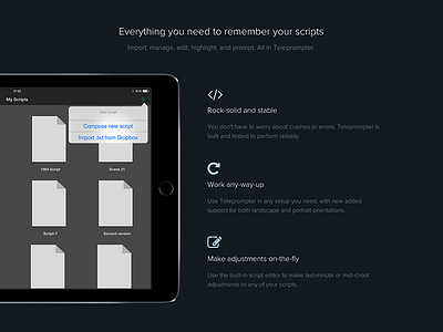 Teleprompter app website app ios ipad landing page teleprompter website