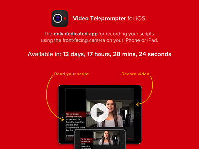 Video Teleprompter landing page app camera countdown ios landing page teleprompter video website