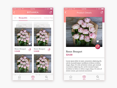 Flowershop Ios App design feminine friendly ui