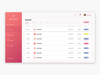 Flowershop App Dashboard design feminine friendly ui