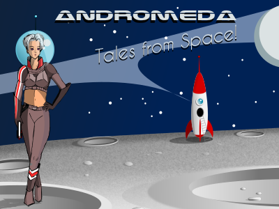 Andromeda: Tales from Space! andromeda cartoon inkscape moon poster retro space