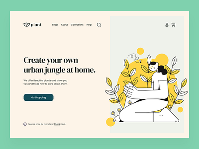 Plant Hero Header / Landingpage circle ecommerce flower green header hero illustration landingpage minimal plant plant illustration shop typography ui ui design ux ux design webdesign website woman