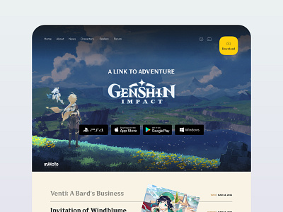 Genshin Impact Hero Header / Landingpage adobe xd app character clean game gaming genshin impact header hero illustration landingpage landscape minimal modern ui ui design ux ux design webdesign website