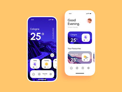Weather App UI Design adobe xd app character clean icons illustration interface minimal mobile mobile apps mobile ui mobileappdesign typography ui ui design ux ux design warm up weather week