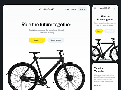 VanMoof Landingpage Concept / E-Bike Shop 2021 design adobe xd bike clean ecommerce header hero landingpage light theme minimal mobile responsive shop typography ui ui design ux ux design webdesign website