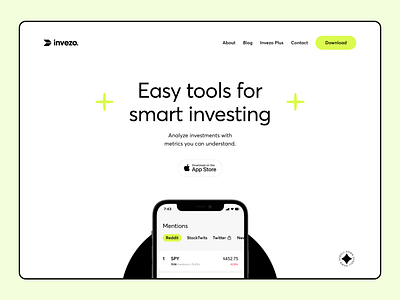 invezo Hero Header Concept v2 / Fintech Company 2021 design clean concept finance fintech green header hero landingpage minimal stock stock market trendy typography ui ui design ux ux design web design website