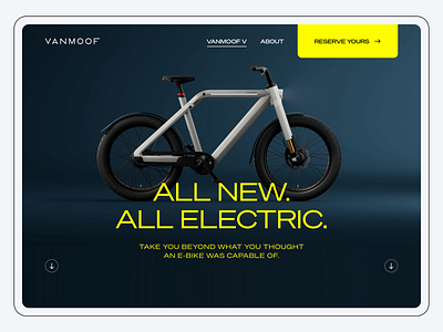 VanMoof V Hero Header Concept | E-Bike Shop 2022 design adobe xd bike bike landingpage clean e bike electric bycicle header hero landingpage minimal shop simple typography ui ui design ux ux design web design website