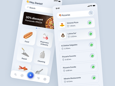 Delivery Service app application c4d clean cleaning delivery discount emoji food minimalistic neomorph neomorphic neomorphism pharmacy repair search service