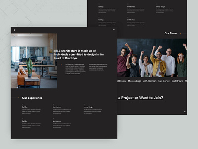 Rise Architecture - About Us about me about us architect architecture black clean dark design expertise interface layout members minimal services van team ui ux web design