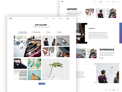 Ecommerce website - Gallery and About us page about us features gallery interface design layout minimal ui