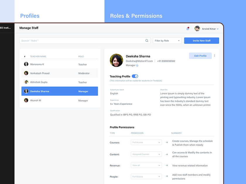 Profile Management with roles & permissions by vinay vinjam on Dribbble