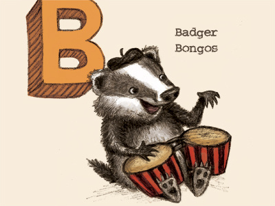 Badger playing bongos animals badger bongos children illustration music whimsical