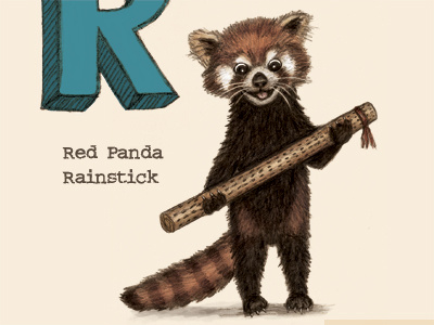 Red Panda playing a rainstick animals children illustration music red panda whimsical