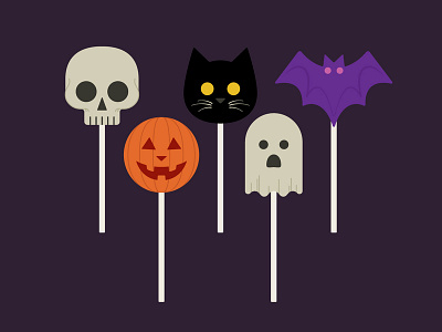 Halloween Pops bat candy cat chocolate design ghost graphic design halloween illustration lollipops october pumpkin skull suckers